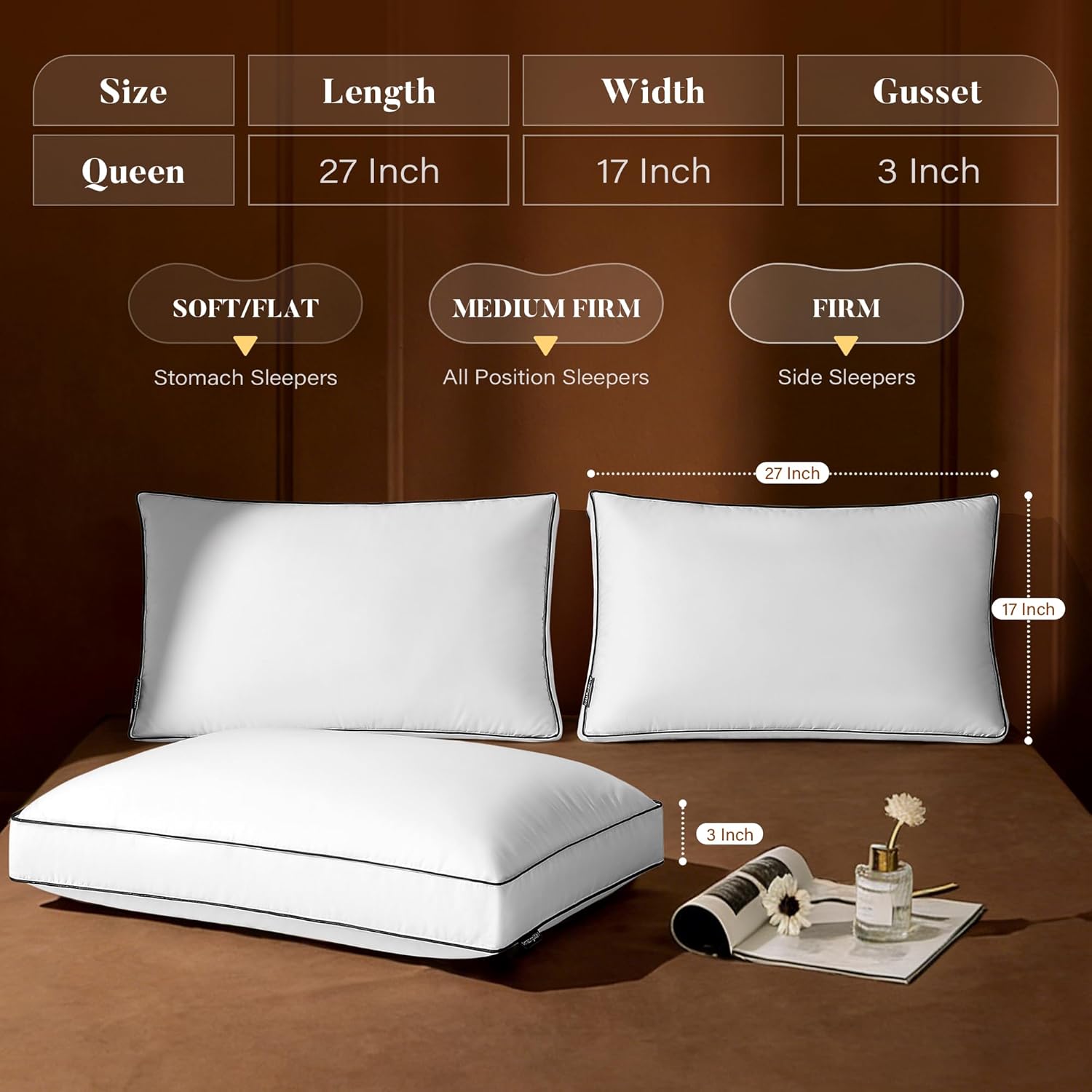 Regine Switzerland Goose Feather Down Pillows - Plush Queen Size Set of 2 for Ultimate Comfort | 20x30 in.