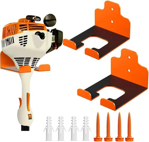 JNIHEEP Garage Organizer - Wall-Mounted Trimmer Rack for Garden Tools | 2-Pack Orange Hangers