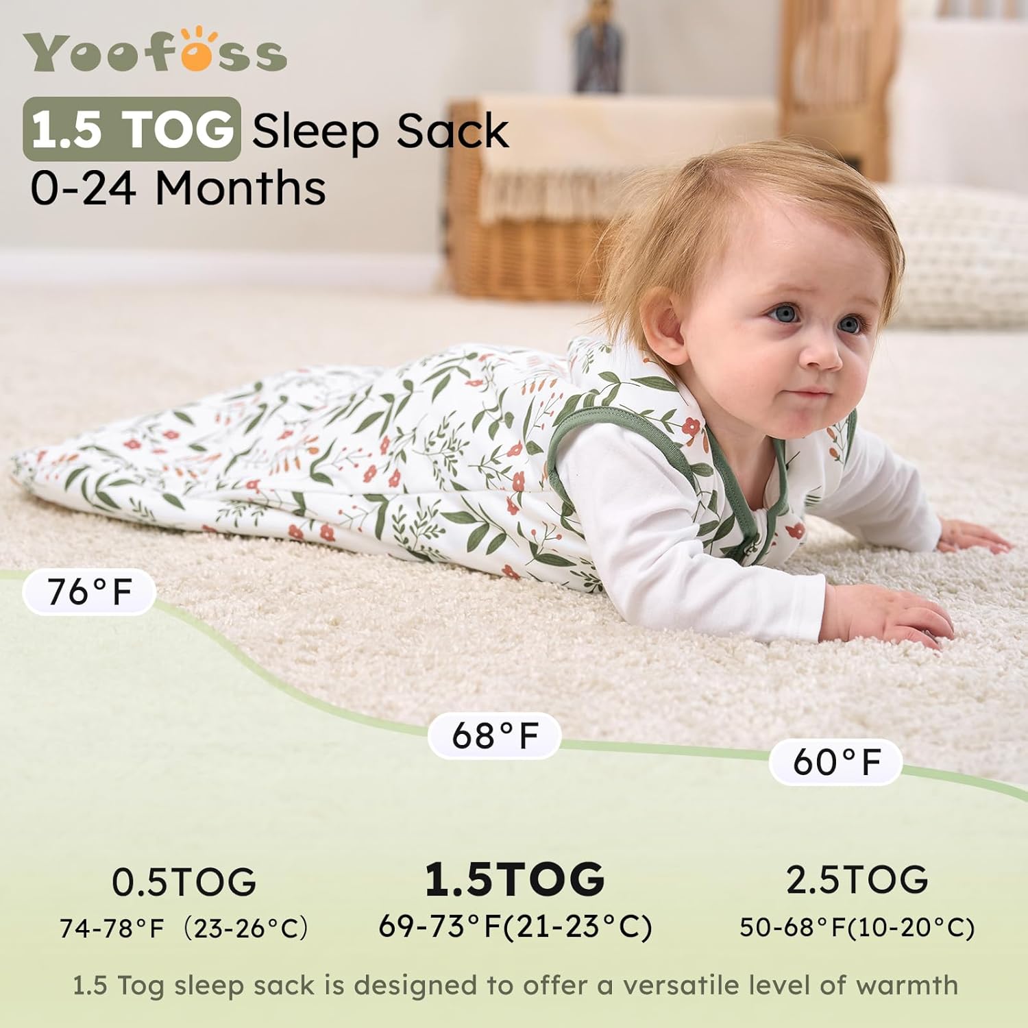 Yoofoss Baby Sleep Sack | 1.5 Tog Wearable Blanket for 6-12 Months | 100% Organic Cotton, Warm & Soft
