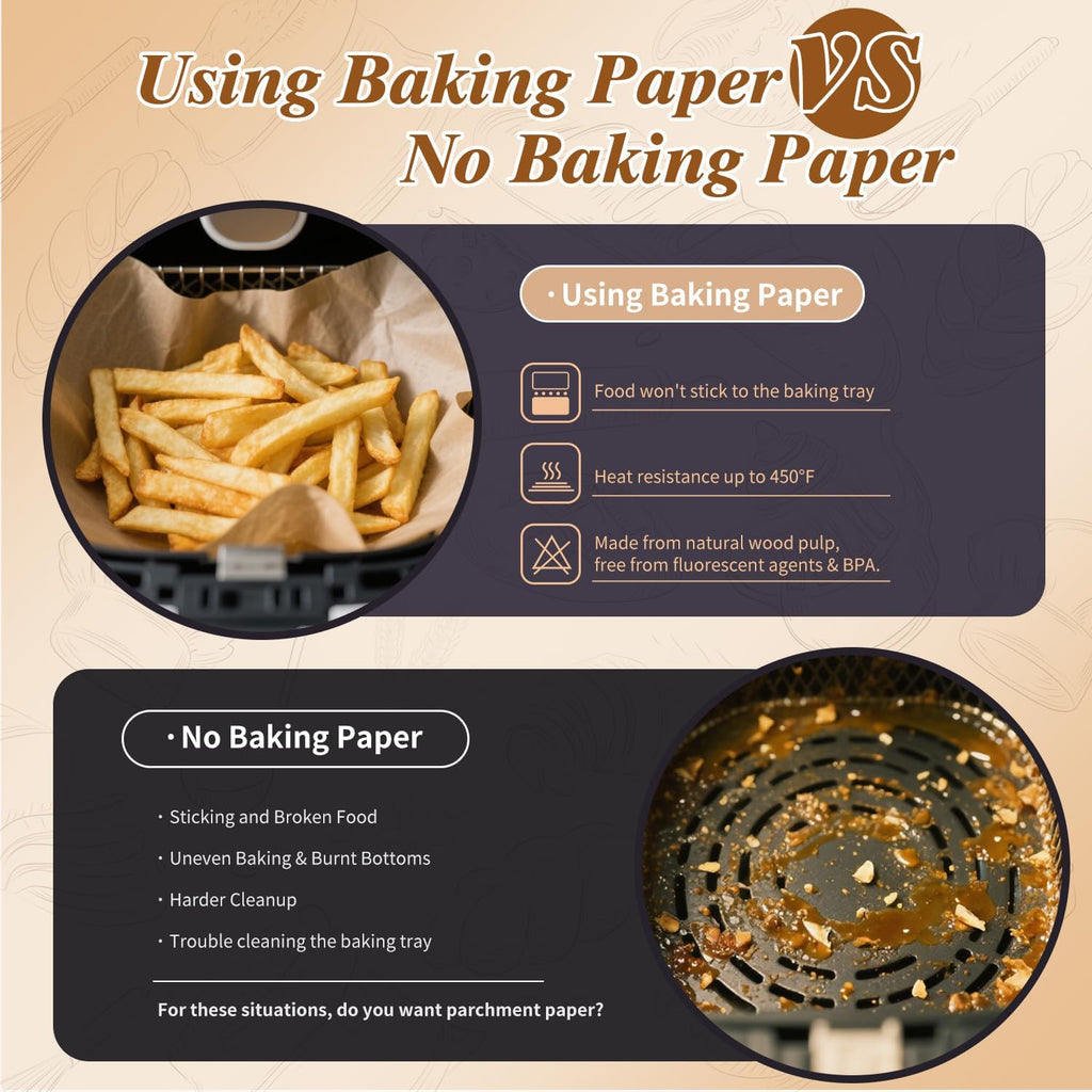 Skiennix Parchment Paper Sheets - 300 Pcs Unbleached Non-Stick Baking Paper | 12x17 Inches for Oven & Air Fryer