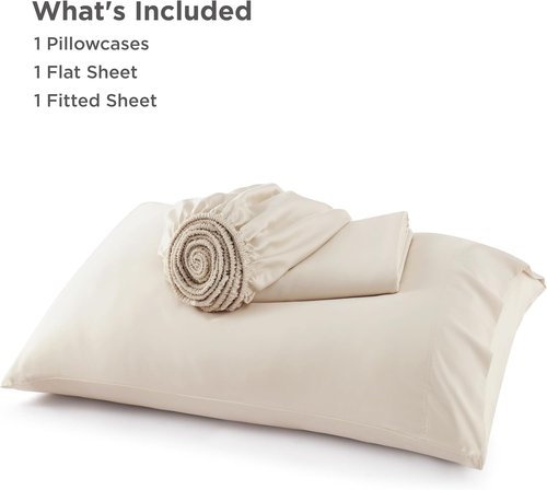 Bedsure Cooling Sheets - Twin XL Bamboo Rayon, Breathable & Soft, Deep Pocket Up to 16 Inches, Light Beige