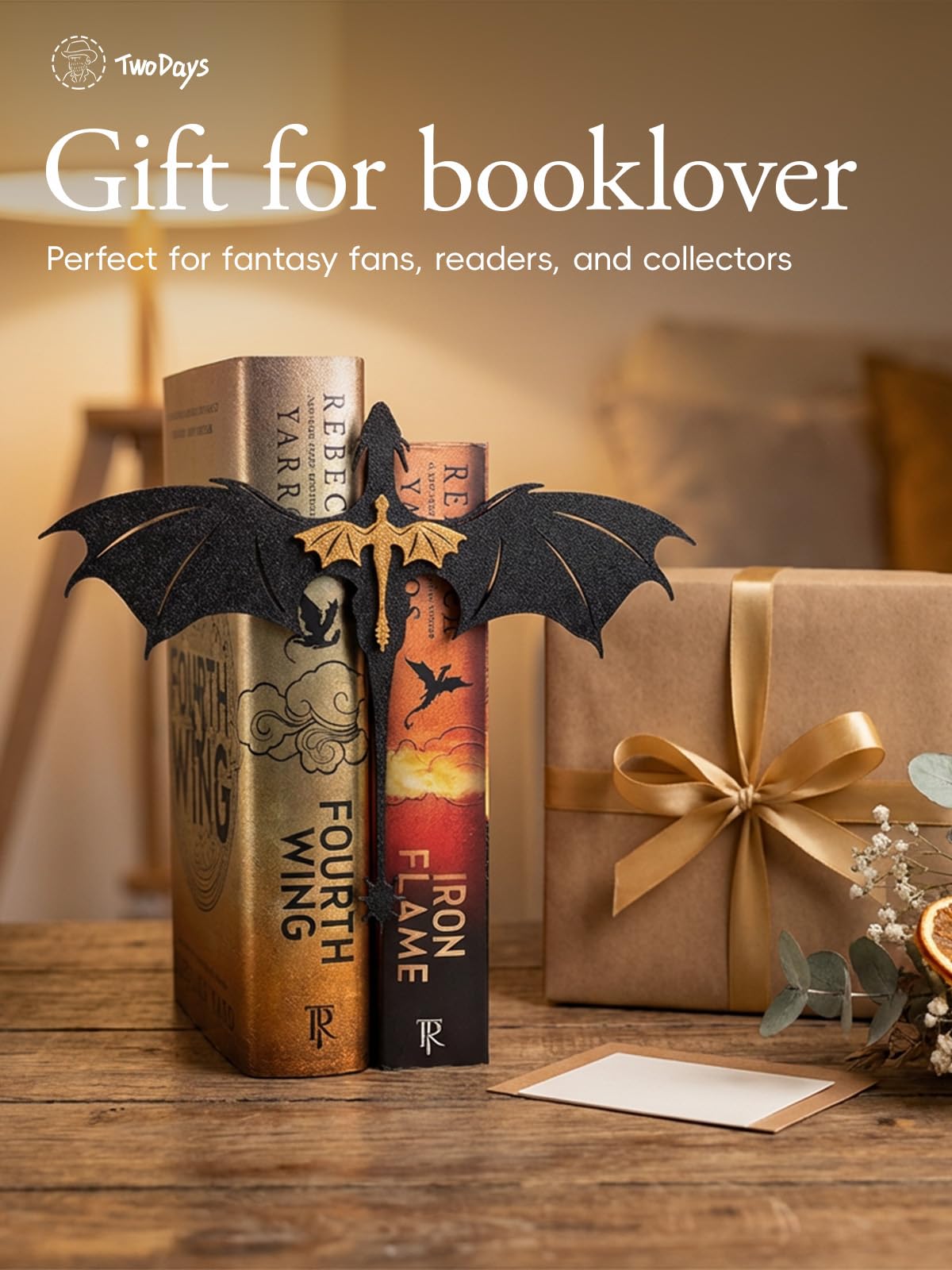TwoDays Dragon Wing Inspired Bookshelf Display Decor - Romantasy Romance Merch, Fantasy Book Accessories Merchandise, Gifts for Bookish Book Lovers Library (8.5'' x 6.8'')