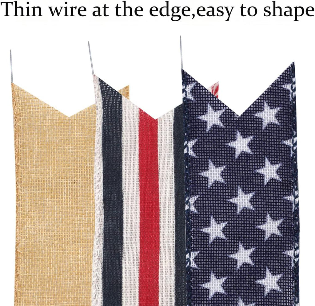 Skiennix Patriotic Decor Bow - Burlap Red, White & Blue Stripe Stars for Wreaths & Tree Toppers
