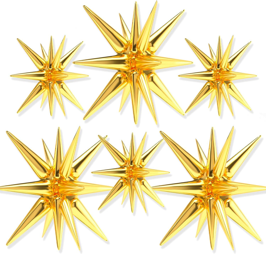 PartyWoo Metallic Gold Star Foil Balloons - 6 Different Sizes | 22-Inch Mylar Pack for Celebrations