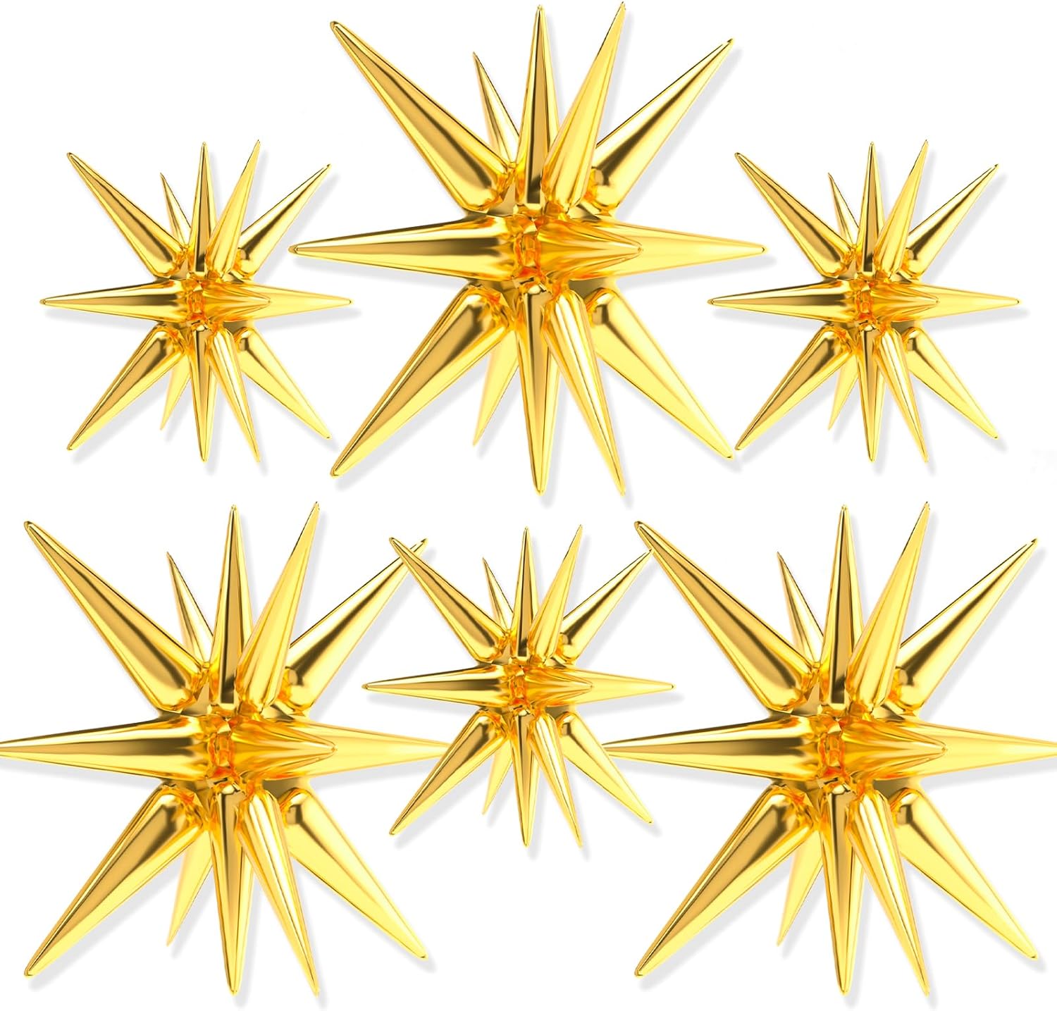 PartyWoo Metallic Gold Star Foil Balloons - 6 Different Sizes | 22-Inch Mylar Pack for Celebrations
