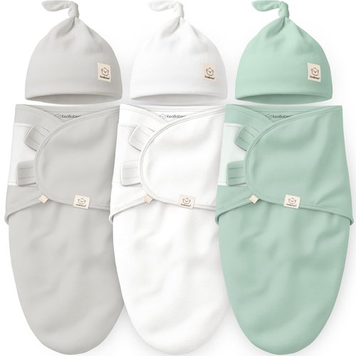 KeaBabies Organic Swaddles 3-Pack - Soft Cotton Baby Sleep Sacks & Hats for Newborns (Sage)