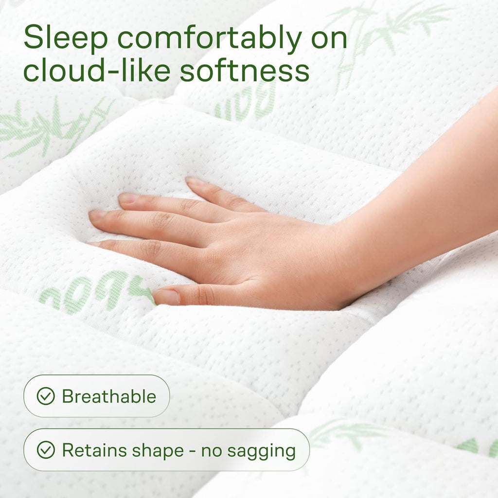 Niagara Ultra Soft Mattress Topper - Viscose Bamboo Pillow Top for Back Pain Relief | Full Size, Green