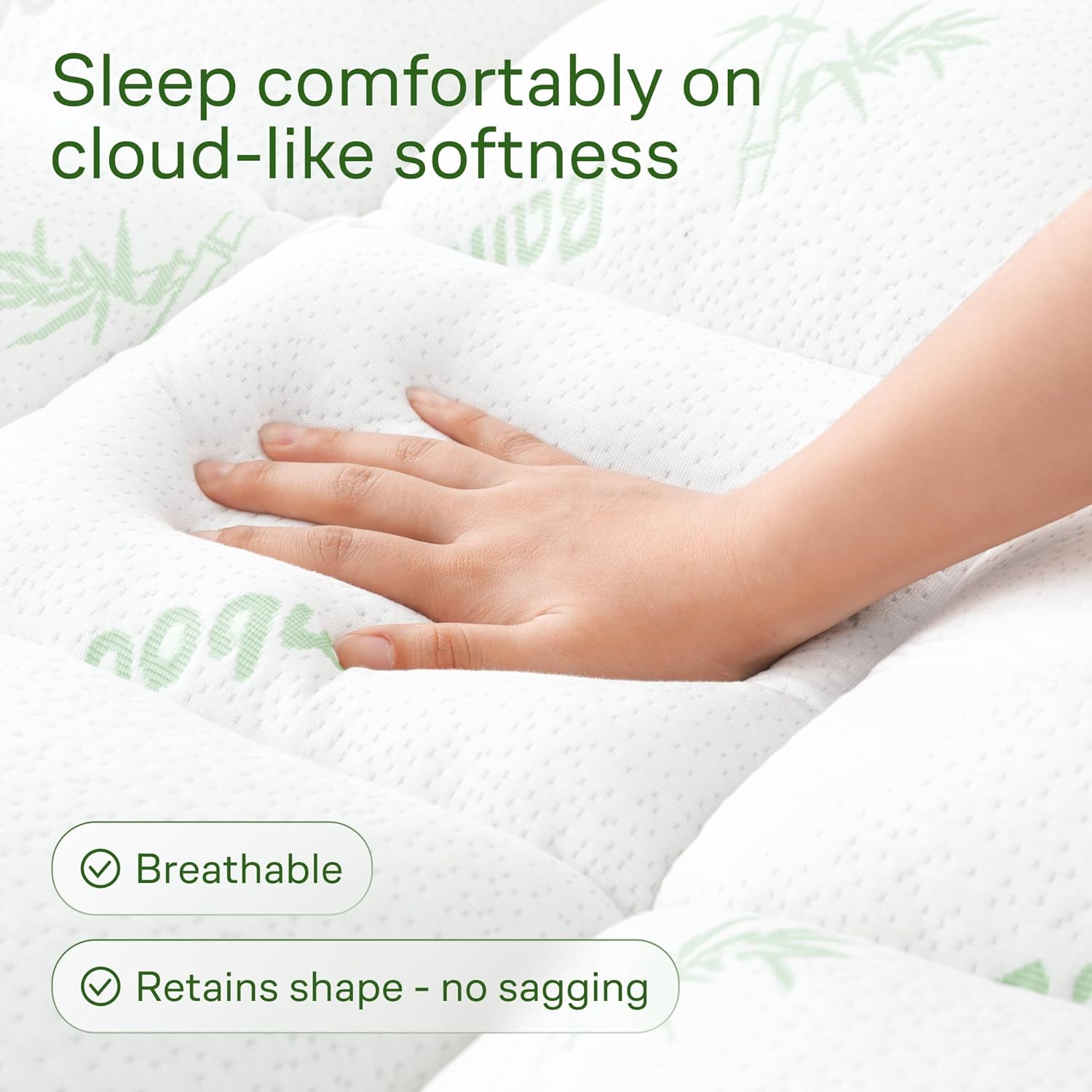 Niagara Ultra Soft Queen RV Size Mattress Topper - Bamboo Viscose Pillow Top for Back Pain Relief | Naturally Cooling, Green