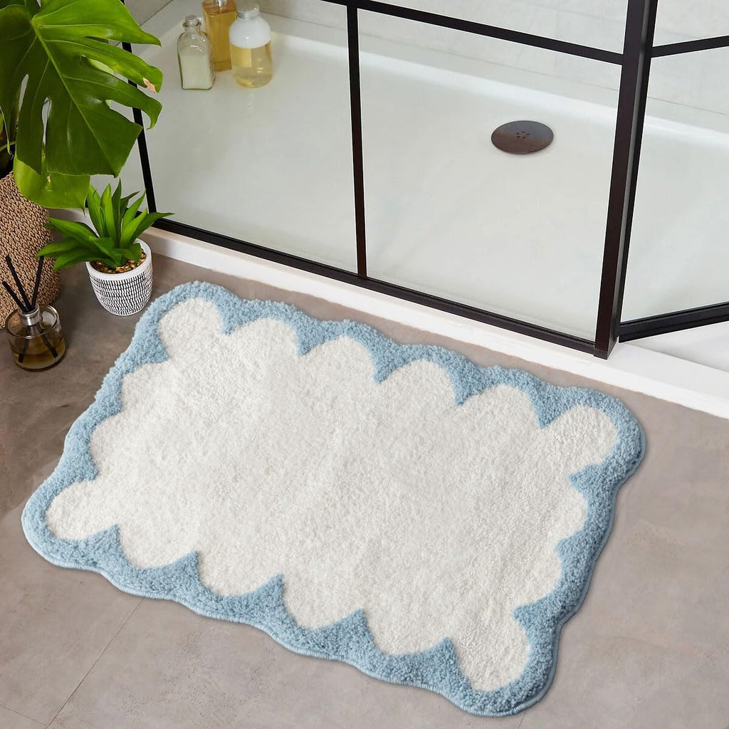 Urtlmaji Scalloped Bathroom Runner Rug Pink Long Bath Mat for Bathroom Non Slip Washable Cute Bath Mats Microfiber Absorbent Soft Aesthetic Preppy Large Bath Rugs for Bedroom Tub Sink 47"x20"