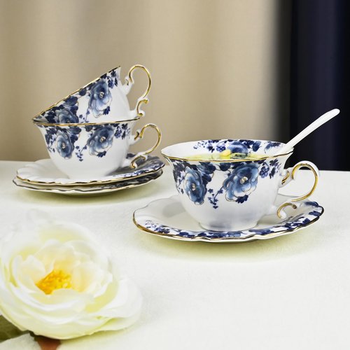 LE POTOCIO 2-Tier Afternoon Tea Stand, Porcelain Cupcake Stand Serving Tray, Blue and White Bone China Cake Stand, Pastry Serving Stand for Tea Party, Wedding and Birthday (LH 2 Tiers)
