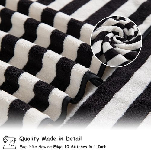 18 Pcs Black White Cabana Stripe Family Towels Set-6 Bath Sheets,6 Hand Towels,6 Washcloths Soft Jumbo Bathroom Towels Absorbent Shower Towel Quick Dry Beach Chair Towel Spa Gym Hotel Towel Set