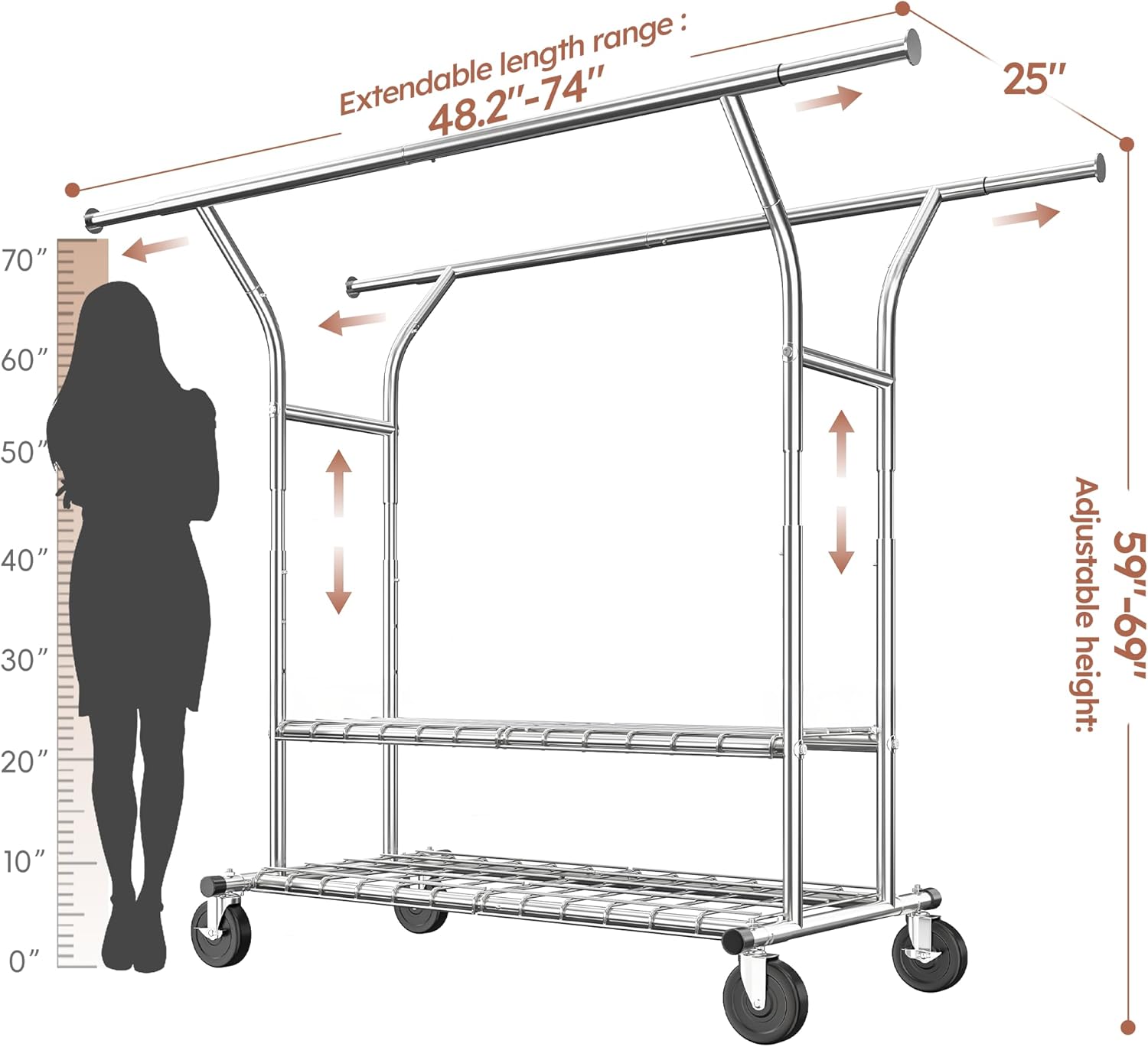 Raybee Heavy-Duty Clothing Rack - 630 LBS Capacity | Rolling Metal Garment Rack for Closet & Laundry Room