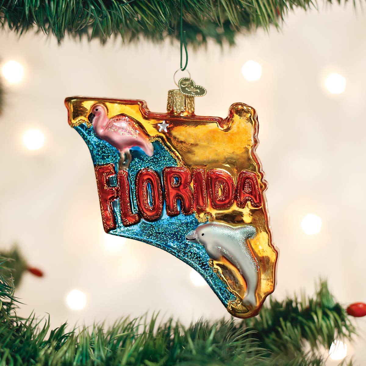 Old World Christmas State of Florida Glass Blown Ornament for Christmas Tree, Handcrafted Holiday Decoration, States Collection