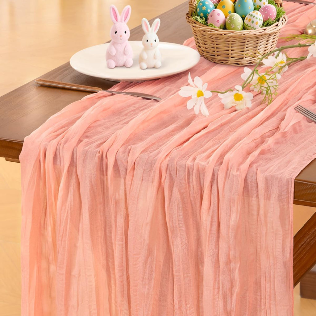 Socomi Cheesecloth Table Runner - Coral Peach Boho Style for Weddings & Parties | 120-Inch Length