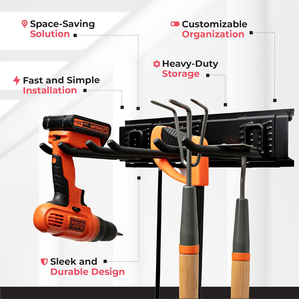 TIDYME Garage Tool Organizer - Sturdy Wall Mount Storage Rack with Adjustable Hooks | 48 Inches, 300lbs Capacity