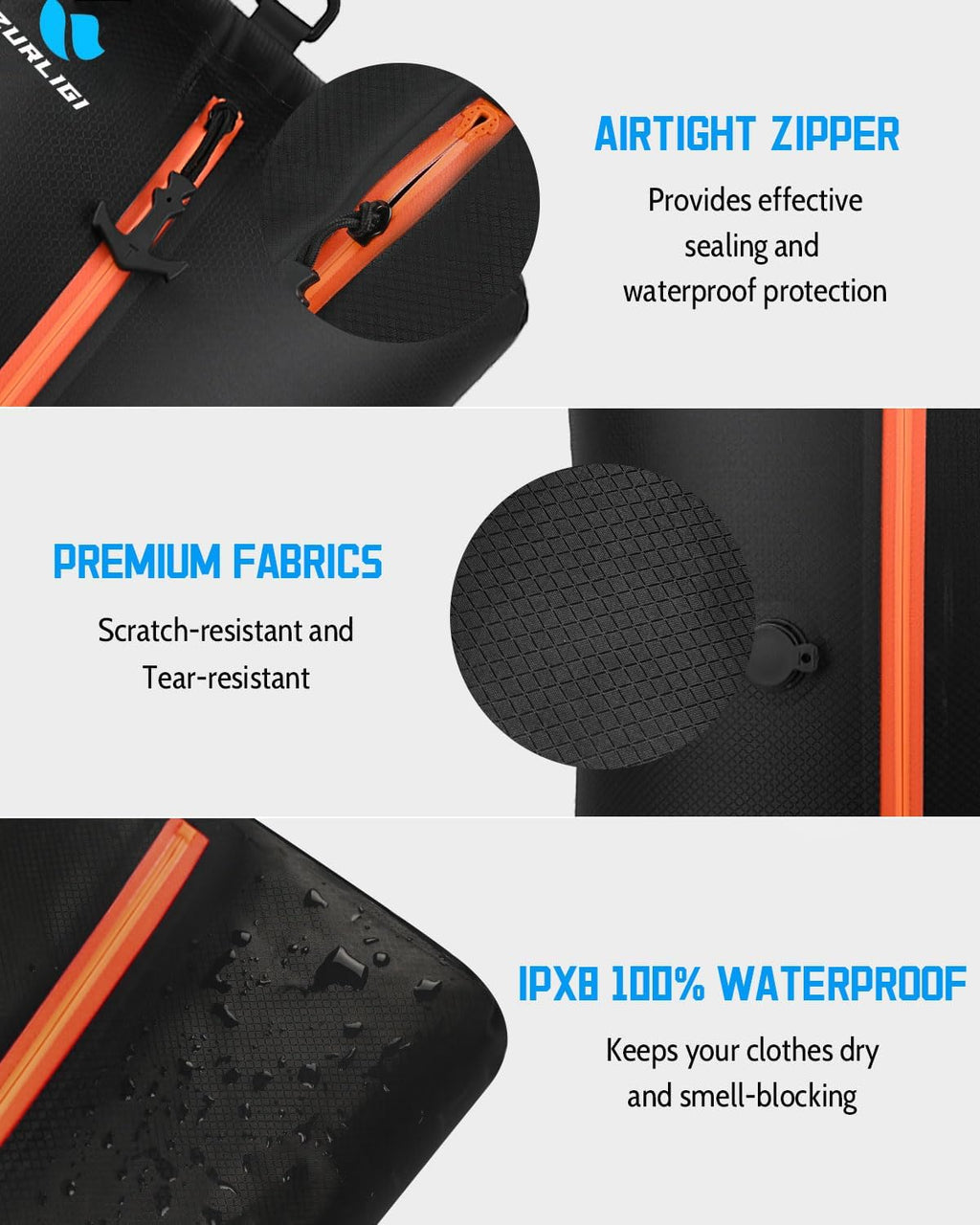 Zurligi Vacuum Compression Bags - 39L Waterproof Packing Cubes with Handle & Mini Pump | Black
