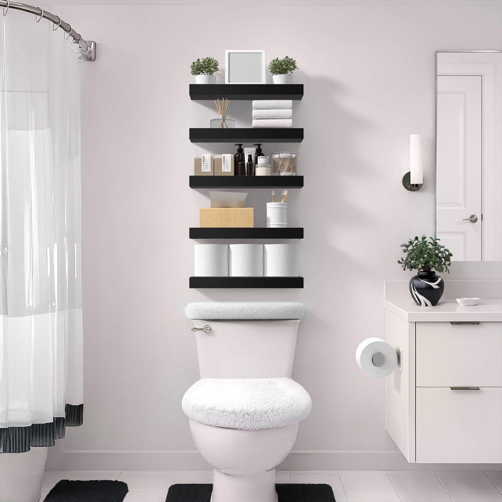 Sorbus Floating Shelves - 16-Inch Wall-Mounted Shelves for Kitchen, Bedroom & Bathroom | Black, 2 Pack
