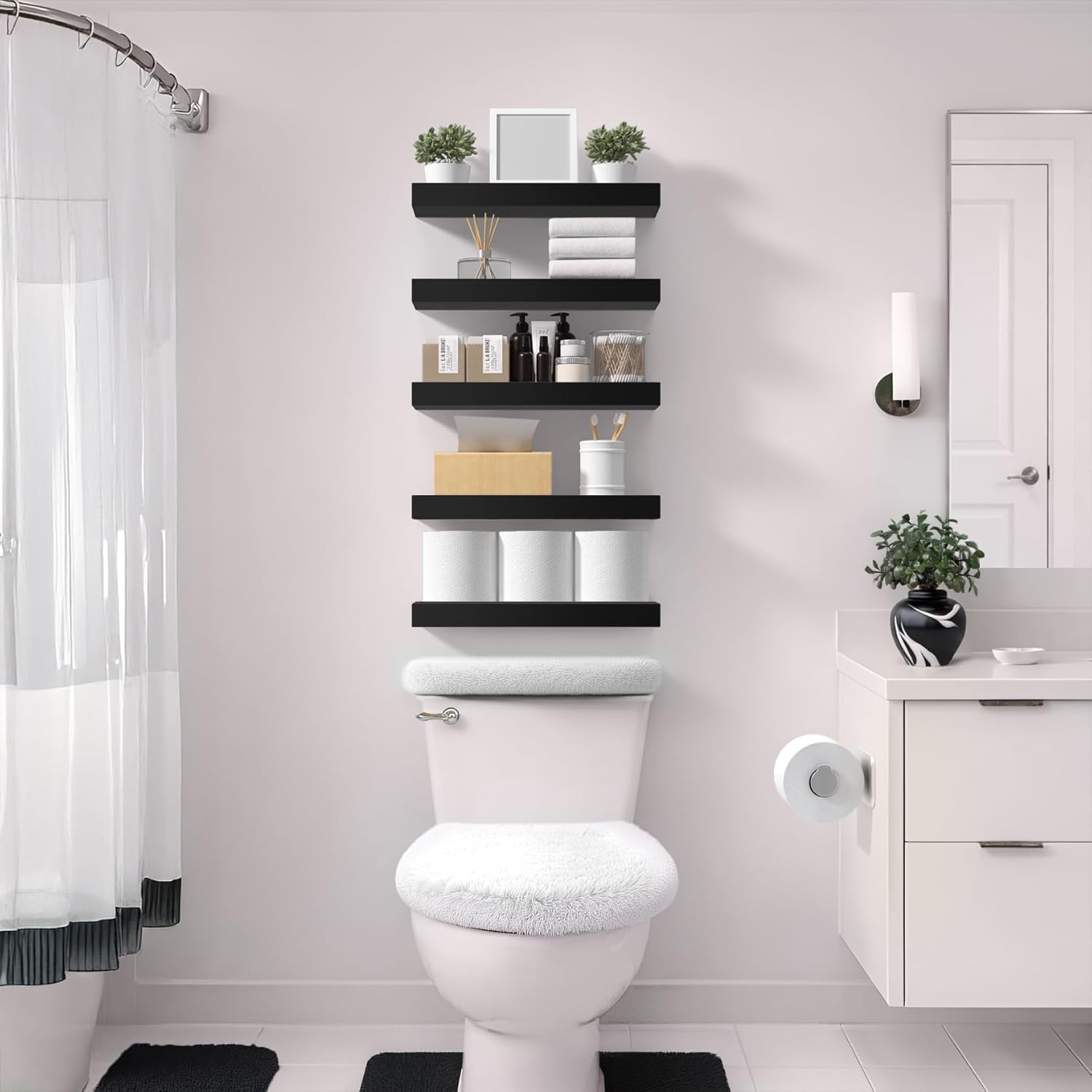 Sorbus Floating Shelves - 16-Inch Wall-Mounted Shelves for Kitchen, Bedroom & Bathroom | Black, 2 Pack