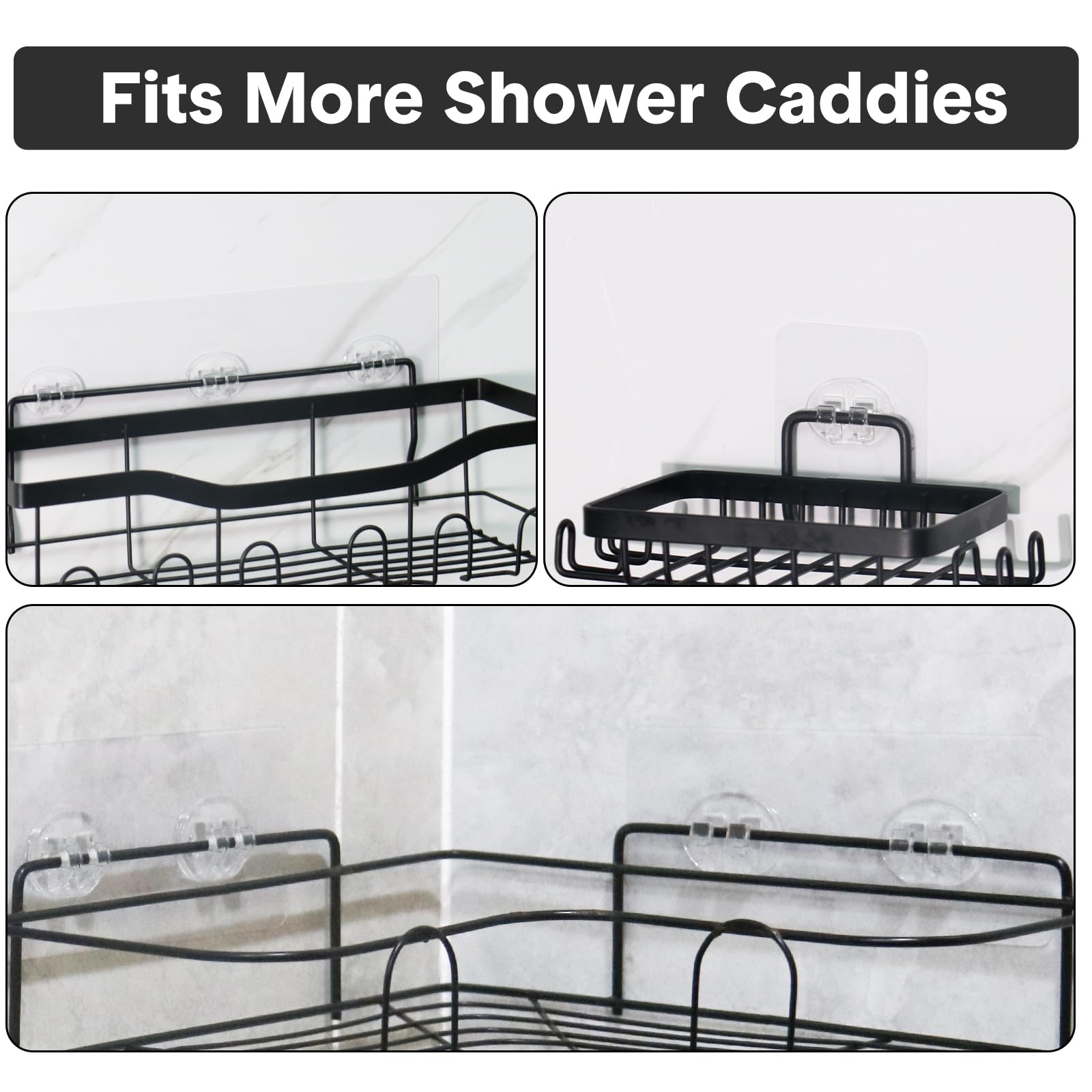 FEPTUASE Shower Caddy Adhesive Replacement, Double Hooks No Drilling, Transparent Strong Adhesive Waterproof for Shower Caddy, Bathroom Storage Shelves, Kitchen Racks (Double Hooks * 8pcs)