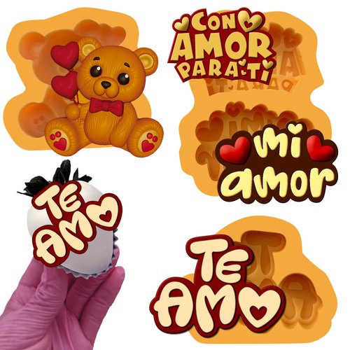 Valentines Day Heart Silicone Molds with Spanish Phrases – i love you fondant mold with Perfect Size for Chocolate-Covered Strawberries, Cupcakes topper, Candy Mold Love.