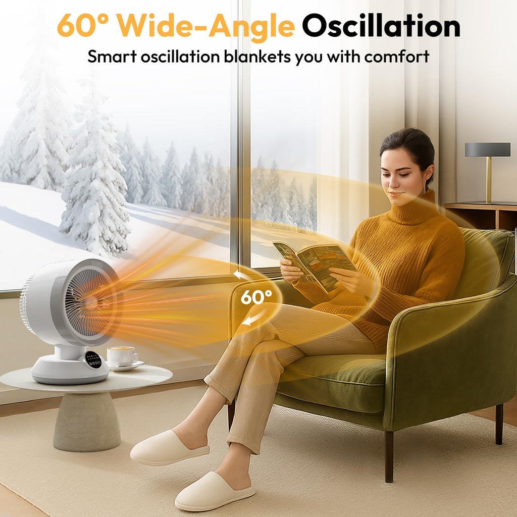 Rellytech 2-in-1 Heater Fan Combo, Portable Cooling Desk Fan with 60° Oscillation for Indoor Use, 1500W Portable Space Heater for Bedroom Office, Tip-Over Protection,Valentine’s Day Gift
