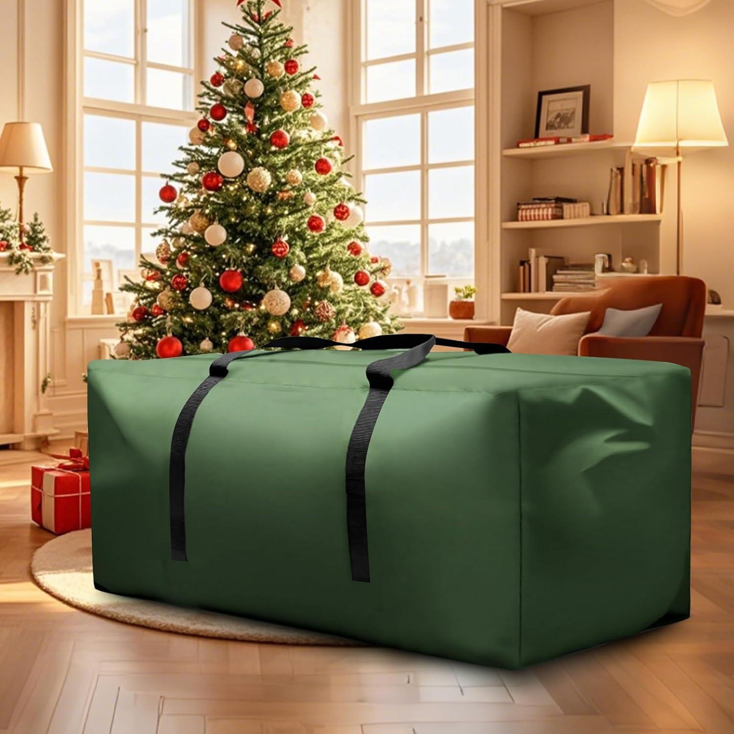 Regine Switzerland Christmas Tree Storage Bag - Waterproof 420D Oxford for 9-12 ft Trees | Extra Large 68x30x20 Inches (Green, 2P)