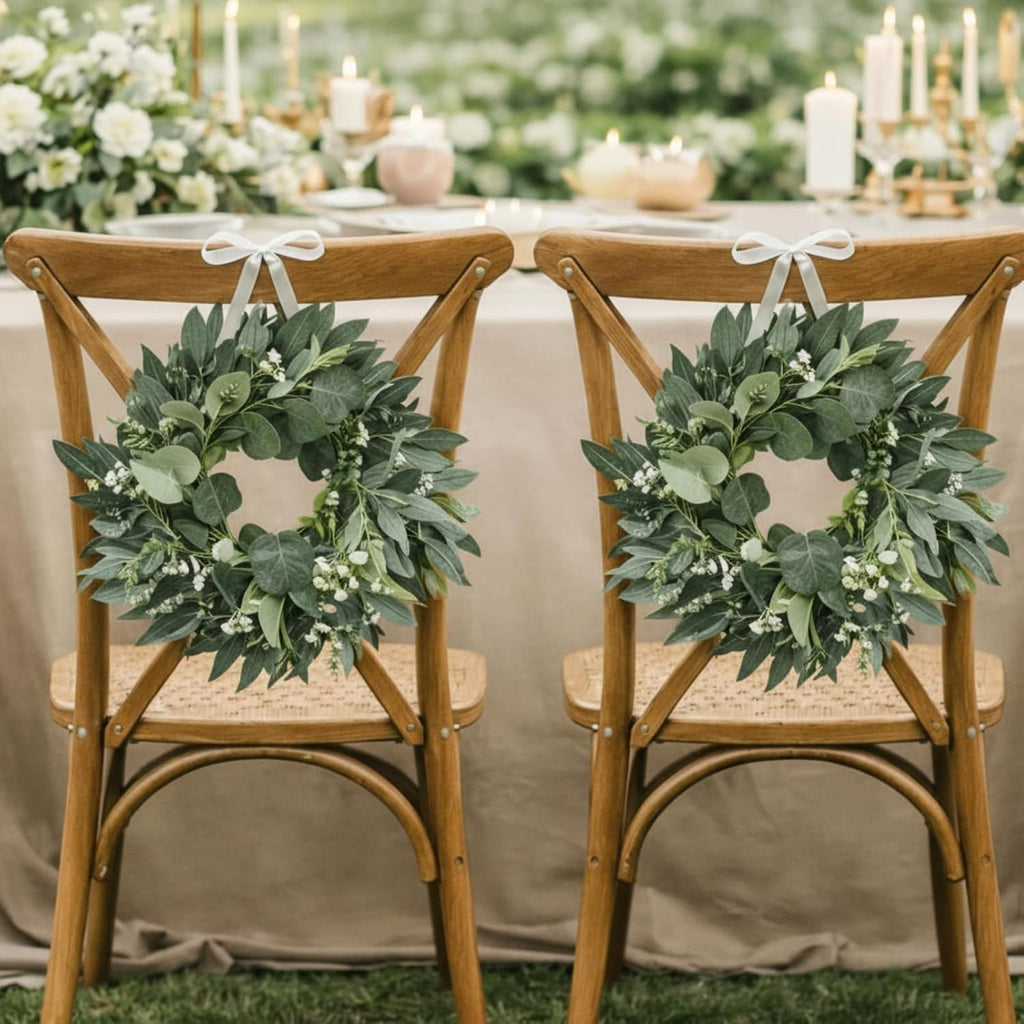 Thinkday Eucalyptus Candle Ring Set - 4 Inch Mini Artificial Wreaths for Pillar Holders | Green Floral Decor