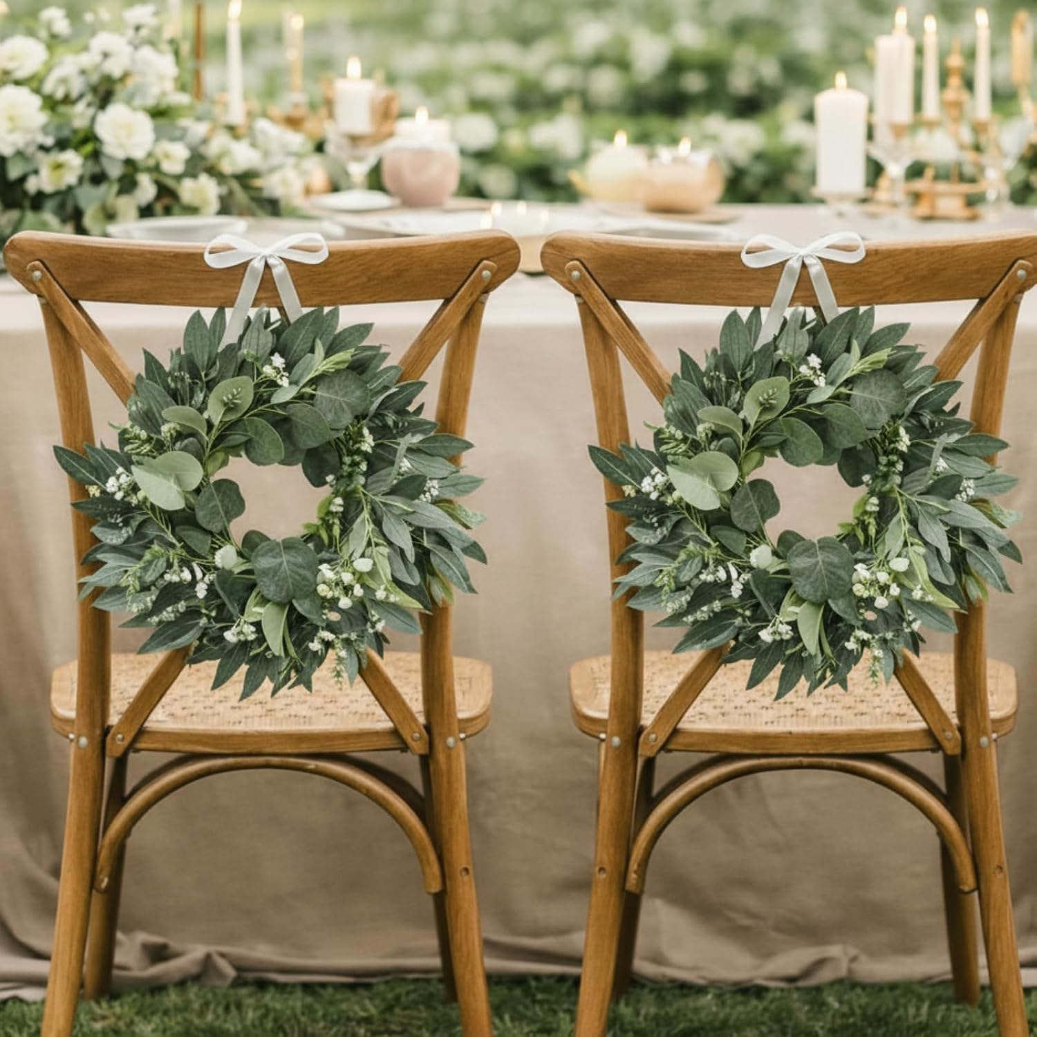 Thinkday Eucalyptus Candle Ring Set - 4 Inch Mini Artificial Wreaths for Pillar Holders | Green Floral Decor