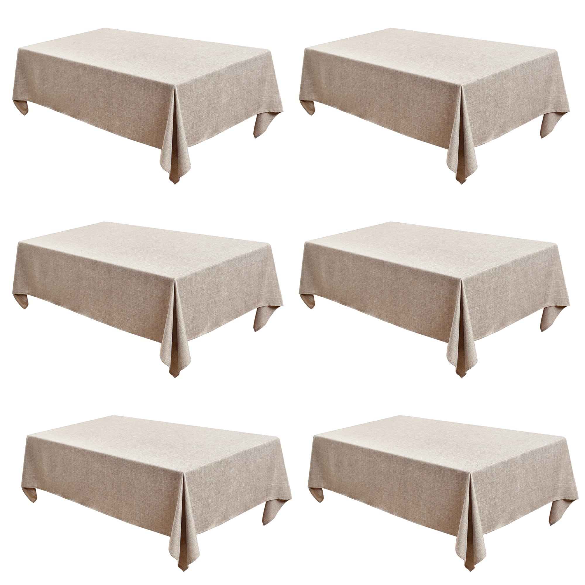 Fitable Nature Faux Linen Tablecloths Rectangle 60 x 84 Inch - 6 Pack Neutral Table Clothes for 4 Foot Tables, Wrinkle-Proof Faux Burlap Table Covers for Dining, Farmhouse, Outdoor Picnic, Camping