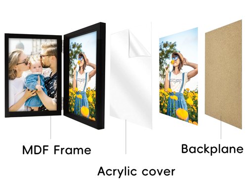 SNXJWA 5x7 Picture Frames Double Black Photo Frame Folding Vertical Stand Display Side by Side
