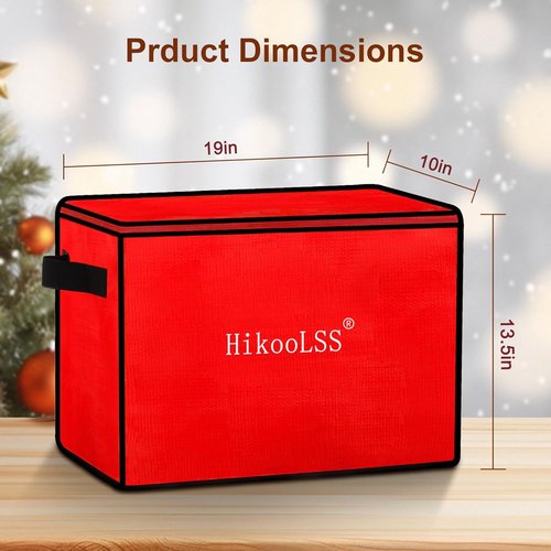 HikooLSS Christmas Ornament Storage Box - Holds 72 Ornaments, Adjustable Dividers, Double Zipper | Red