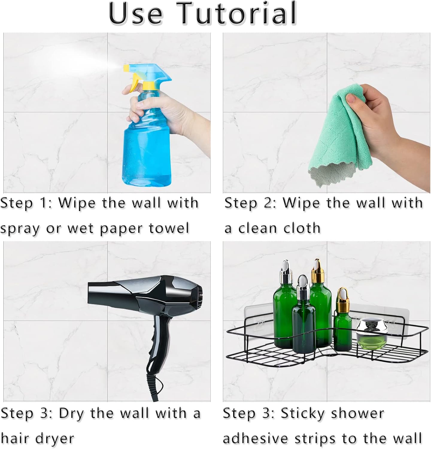 Skiennix Shower Caddy Adhesive - Strong Transparent Sticky Pads for No-Drill Bathroom Storage | 2 Pack
