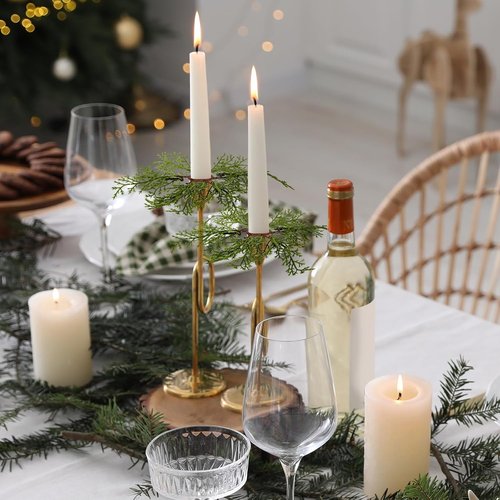Canlierr Christmas Pine Taper Candle Rings - 12 Pack Mini Holders for Holiday Decor | 1.38 Inch