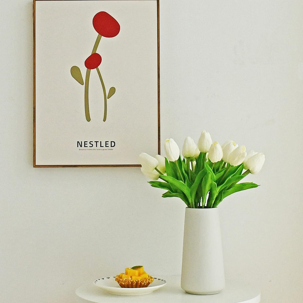 ONLY ART Artificial White Tulips - 28 Pcs 13.5 Inch PU Faux Flowers for Home Décor & Weddings