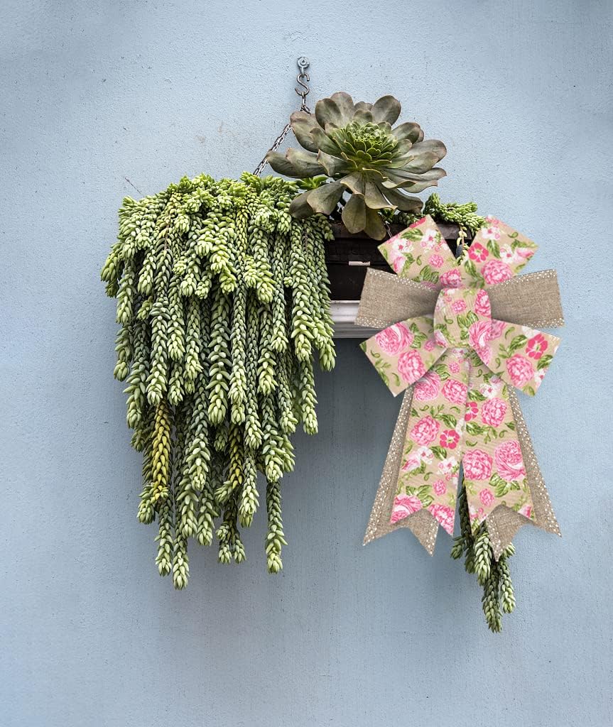Skiennix Spring Wreath Bows - Pink Roses & Burlap Design | 2-Piece Set for Indoor/Outdoor Decor