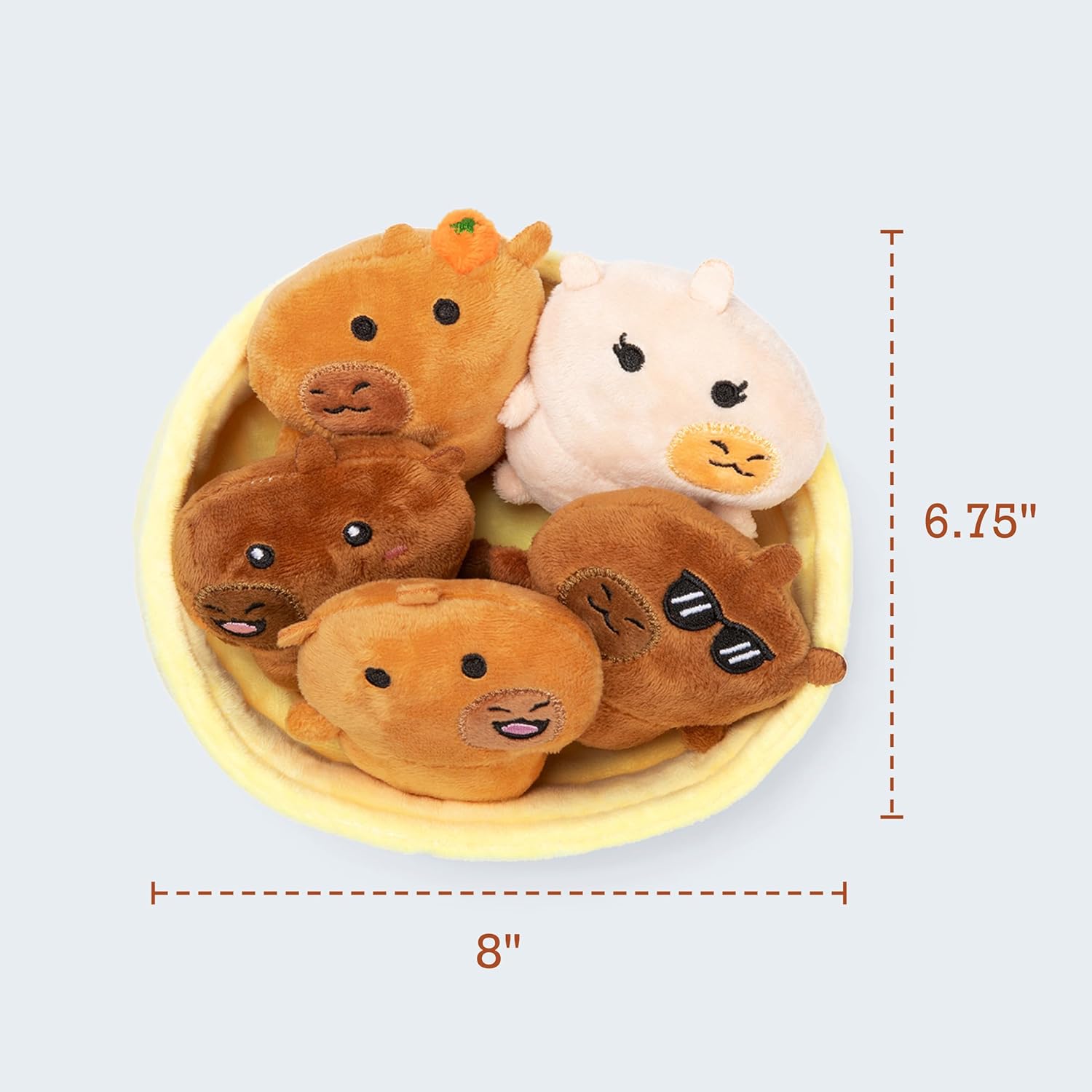 Relatable Emotional Support Capybaras | Cuddly Plush Stuffed Animals Set - 5 Toys with Basket for Mom