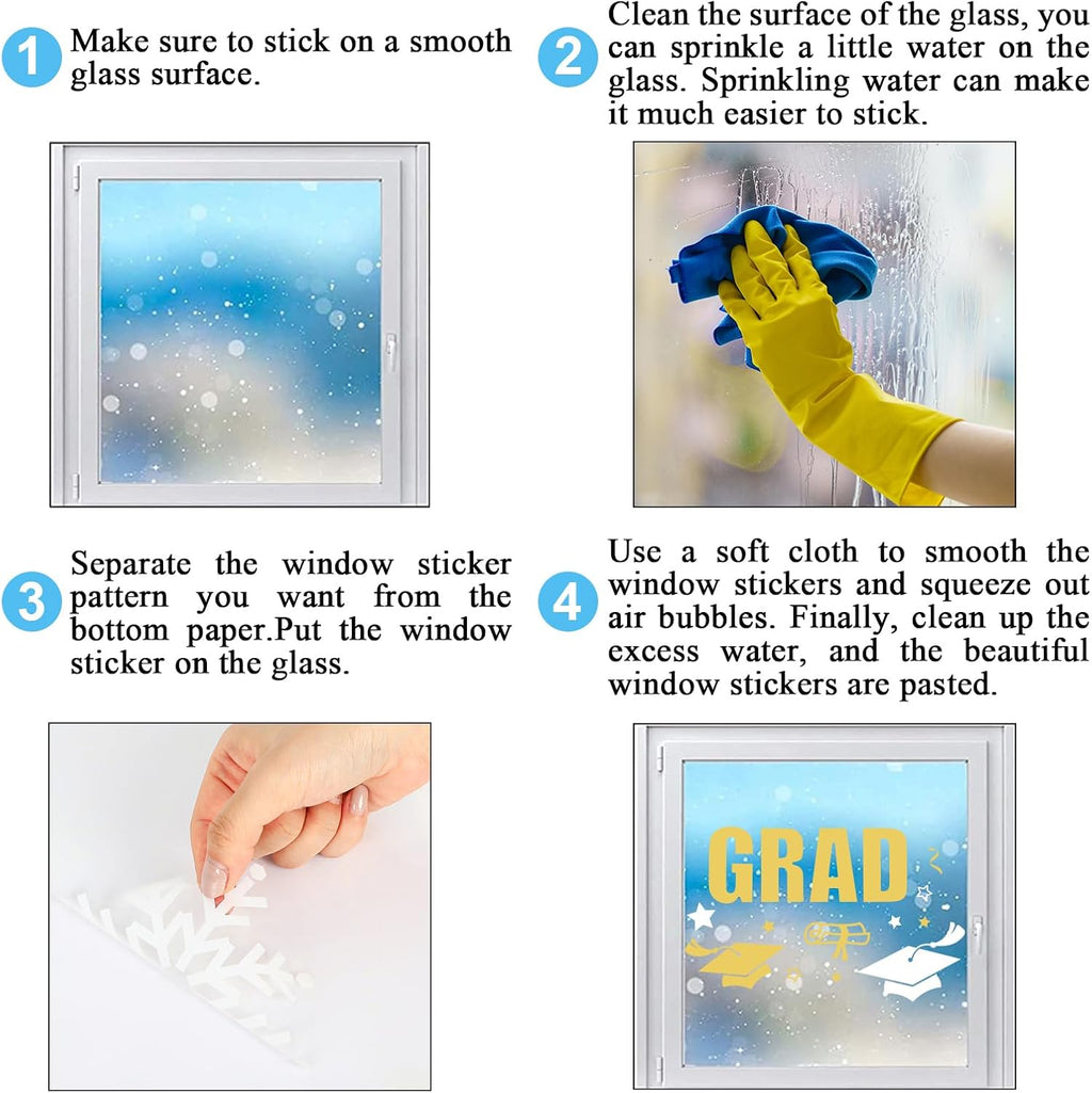 Whaline Graduation Window Clings - 236 Pcs Double-Sided White & Gold Cap Decor for Home & Office