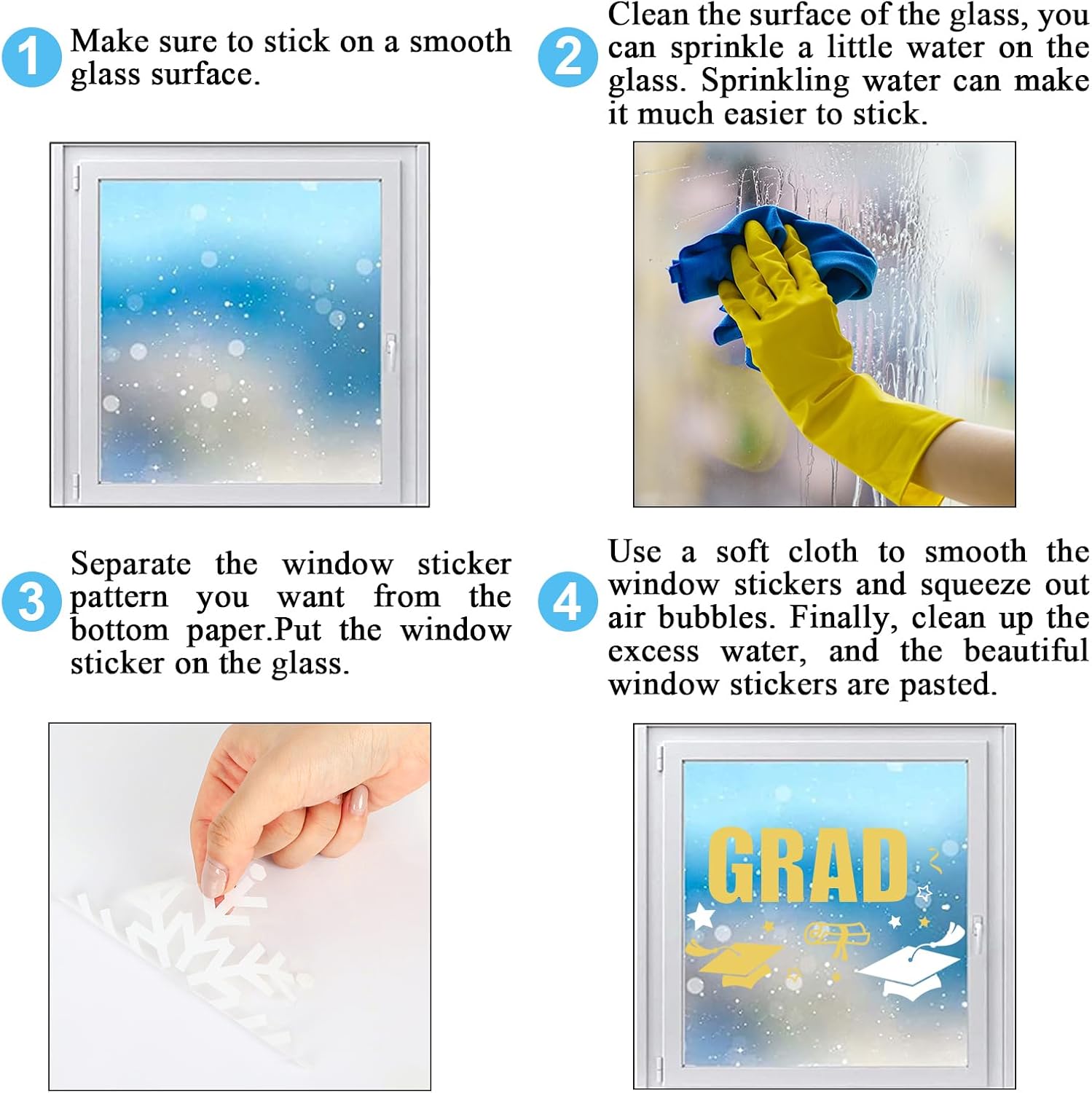 Whaline Graduation Window Clings - 236 Pcs Double-Sided White & Gold Cap Decor for Home & Office