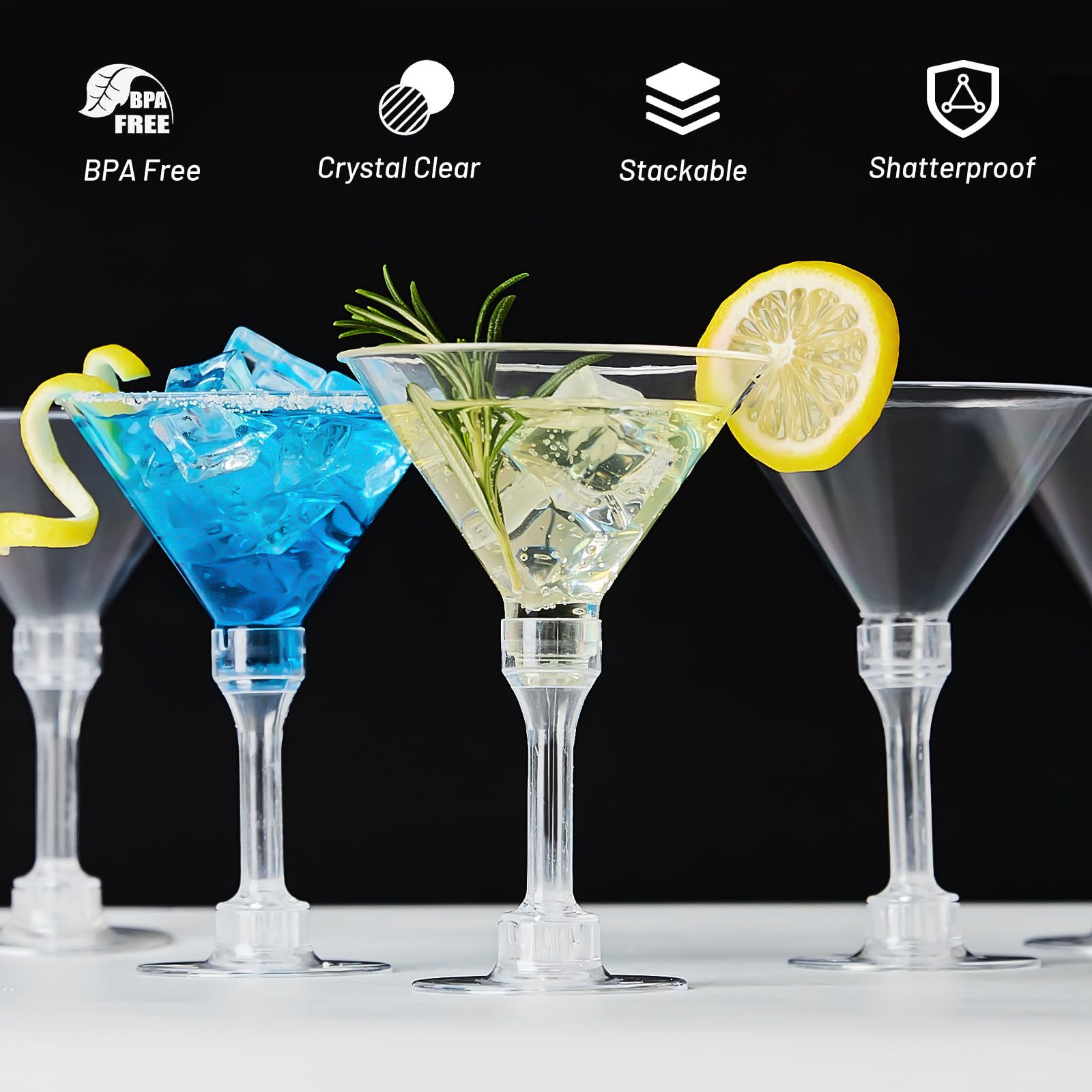 Qeirudu 40 Pack Plastic Martini Glasses, 5 oz Disposable Cocktail Glasses for Mother's Day, Wedding, Birthday