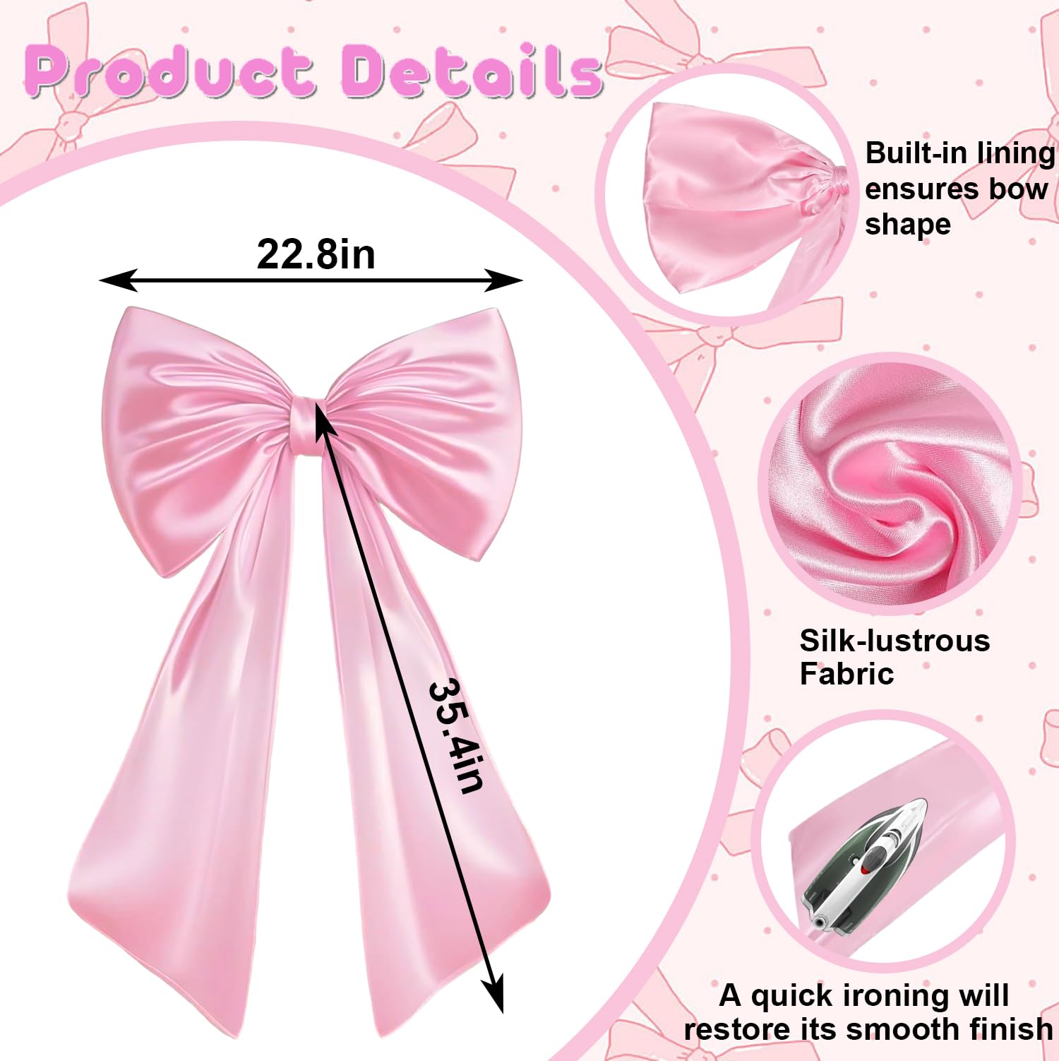 JUICYRAUL 23x35 Inch Large Pink Satin Bow,Giant Ribbon Tie for Coquette Room, Xmas Tree, Birthday, Graduation, Wedding Proposal & Baby Shower Decor