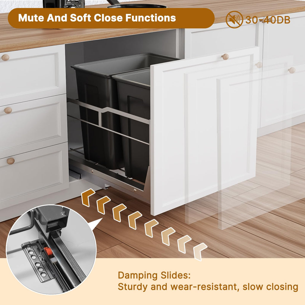 80QT Dual Pull Out Trash Can Under Cabinet with Soft-Close Slides, Heavy Duty Under Sink Trash Can Up to 130 LB for Kitchen, Garbage Can Not Included, Requires Minimum Cabinets Opening 16" W X 23" D