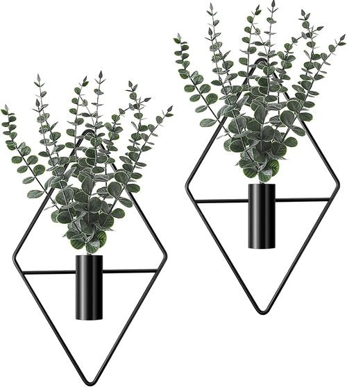 Jexine Hanging Planters - 4 Pcs Metal Eucalyptus Vases for Indoor Decor | Modern Geometric Boho Style (Black)