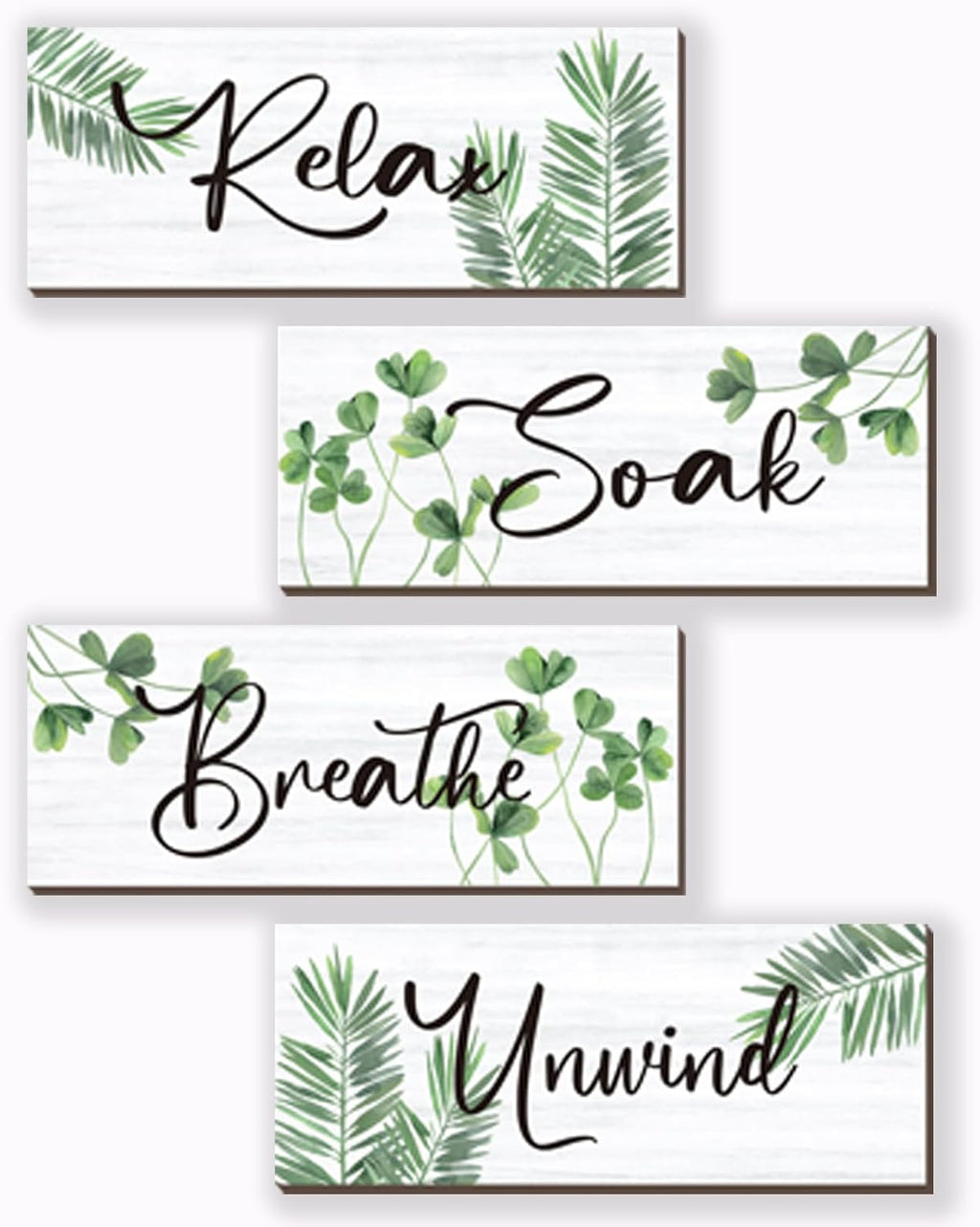Skiennix Farmhouse Bathroom Wall Decor - Relax, Soak, Unwind Wooden Signs | Green Leaves 10x4 Inch