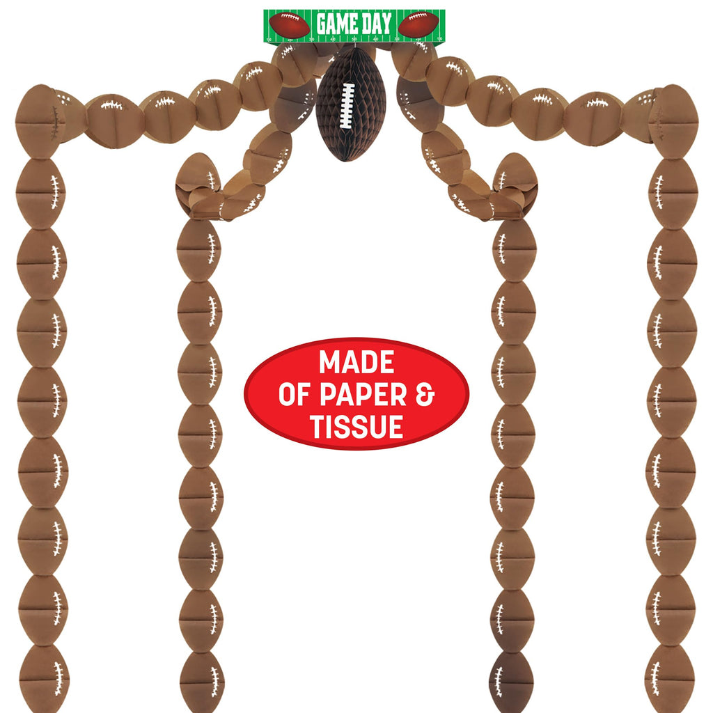 Beistle Paper Football Canopy for Game Day Parties – Sports Decorations, 20' x 20', Brown/Green/White