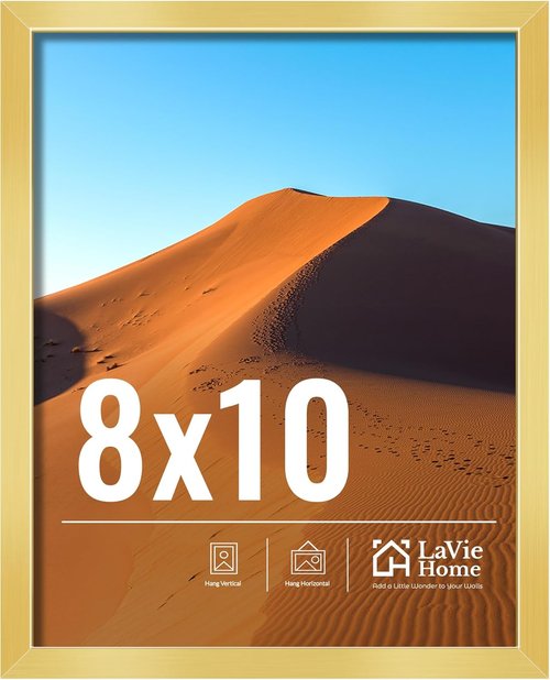 LaVie Home 8x10 Gold Picture Frame - HD Plexiglass Wall Display Frame for Vertical or Horizontal Use