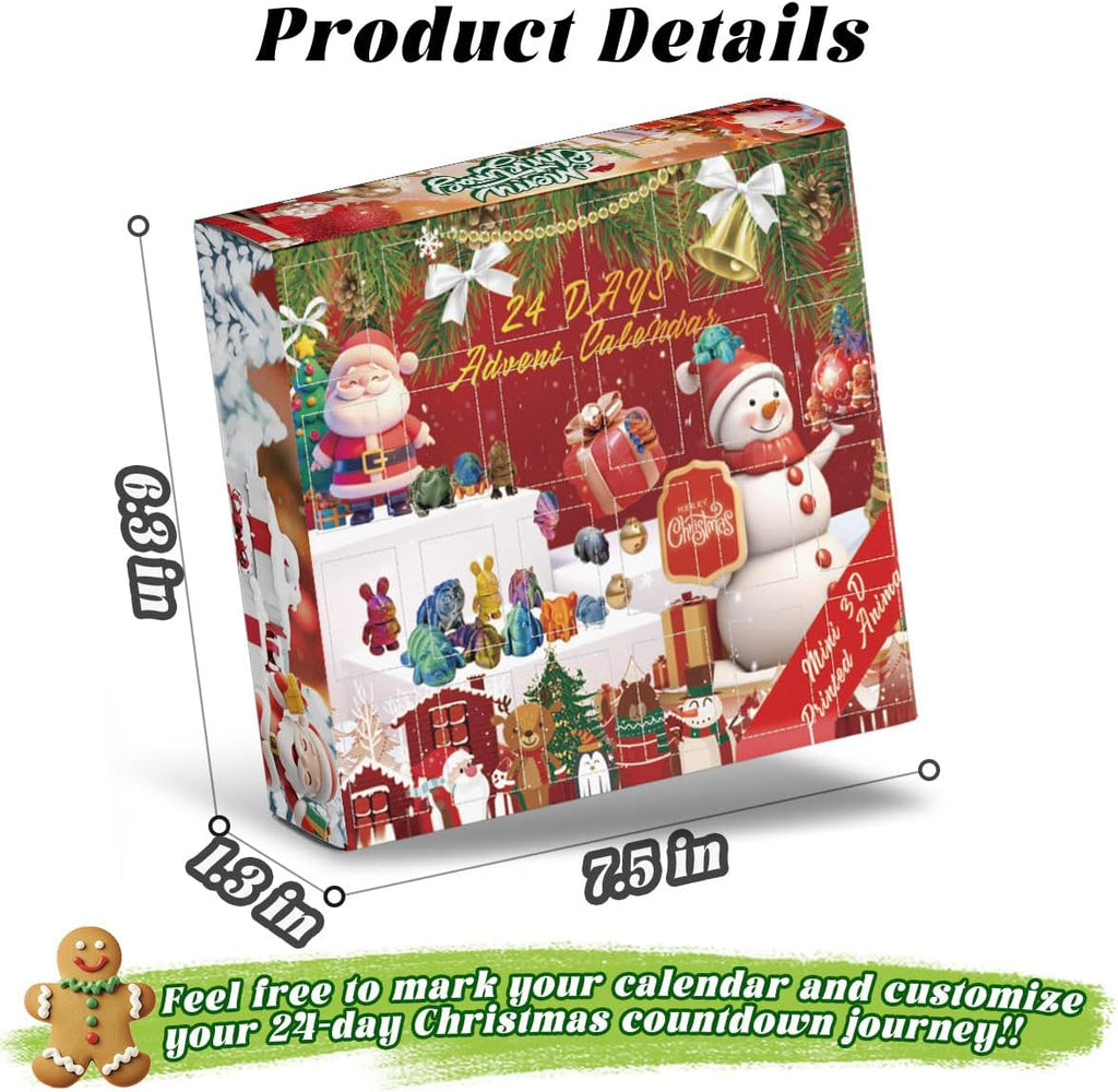 Skiennix Christmas Advent Calendar - Mini 3D Printed Animal Set for Kids | 24 Days of Fun Gifts