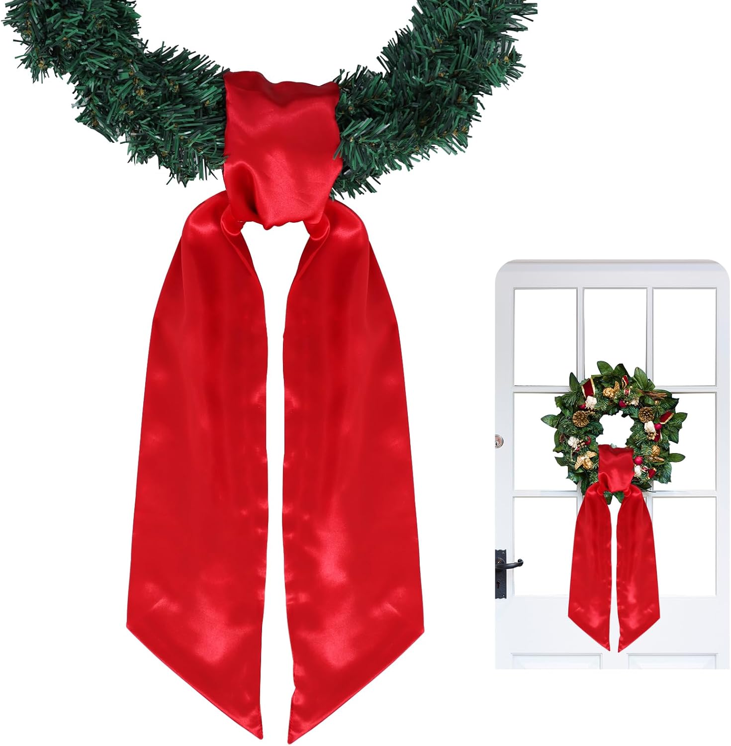 TONIFUL Wreath Sash - 4.5" x 56" Red Satin Ribbon for Embroidery Garland | Indoor/Outdoor Christmas Decor