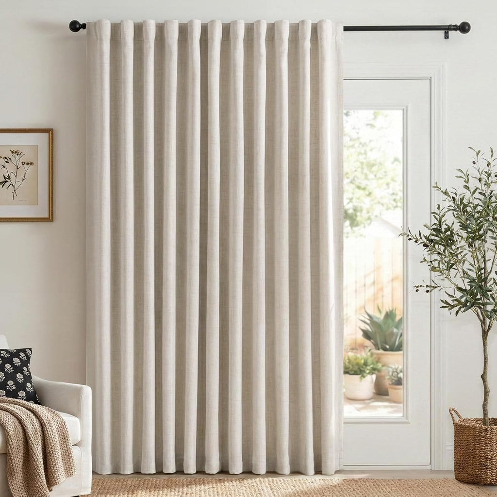 Skiennix 100% Blackout Linen Sliding Door Curtains - Thermal Insulated, 100" W x 84" L, Cream