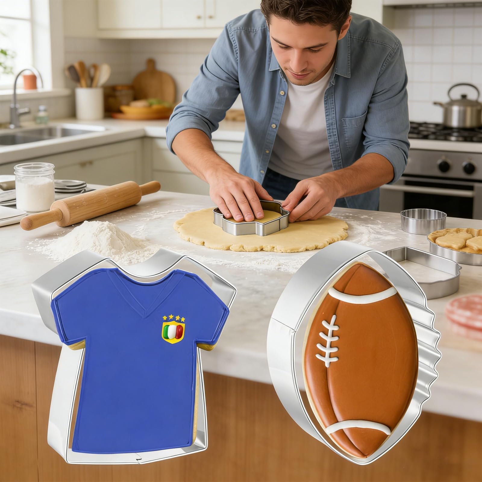 Football Cookie Cutters 2 PCS, with Jersey, 3.5'' (Football)