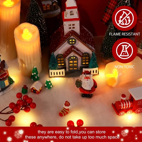 hatisan 2 Sets LED Christmas Fake Snow Blanket Roll with Lights, 70 x 17.7 Inches Artificial Snow Blanket with 100 LED Light Strings,Winter Decor for Christmas Trees Village Craft Indoor Outdoor